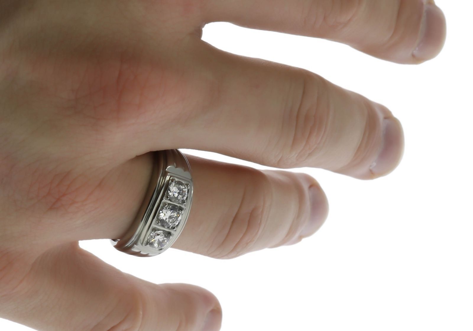 Three Stone Clear CZ Classic Stainless Steel Men’s Ring Size 13 T57