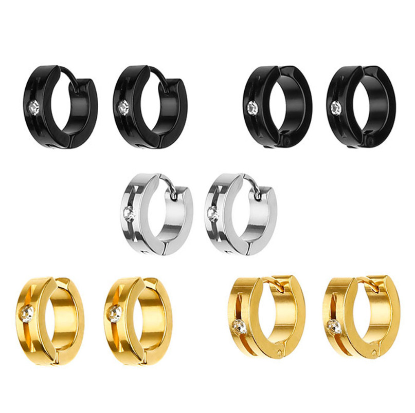 Women Men 316L Stainless Steel CZ Silver Gold Black Huggie Hoop Earrings 4x9mm