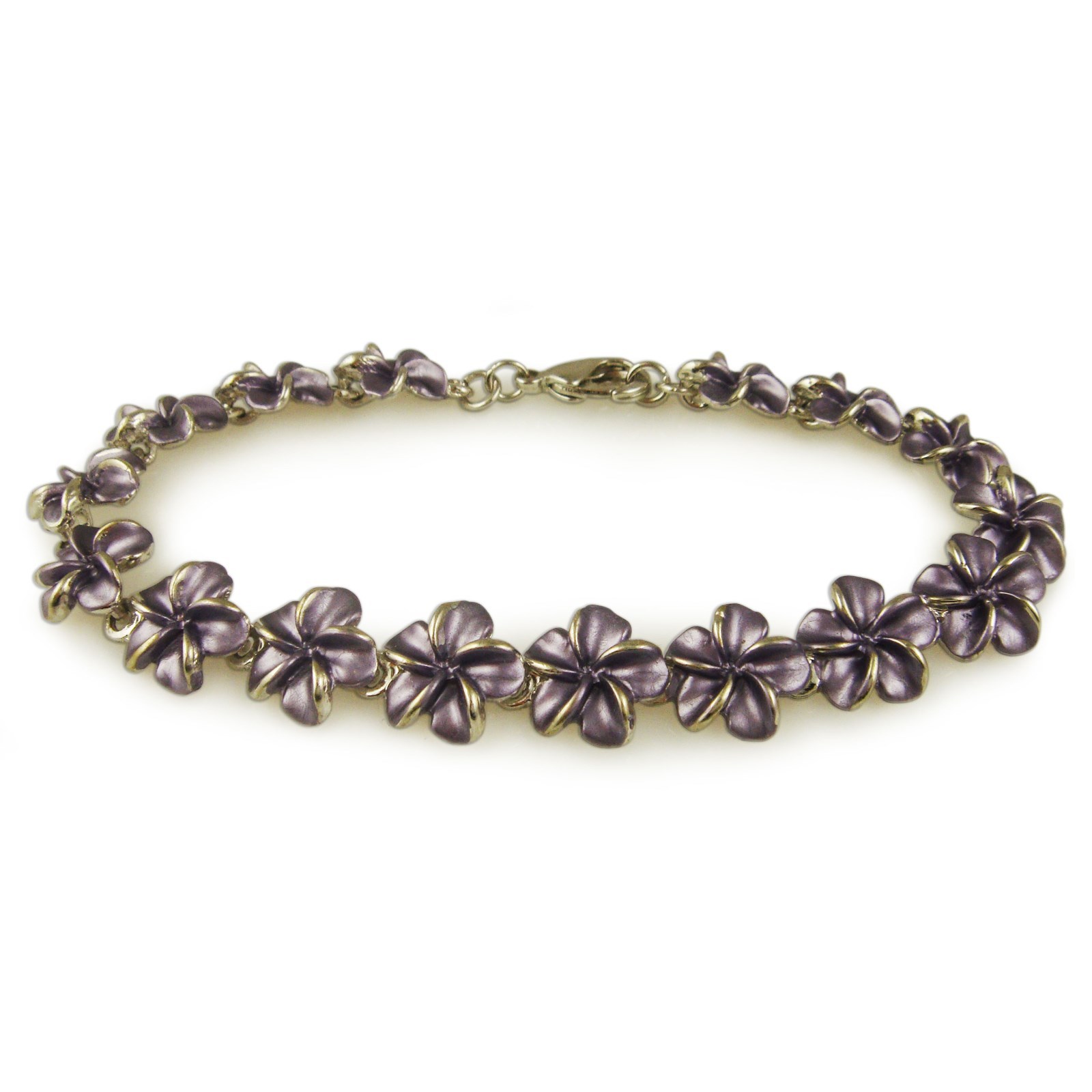 TRENDY CUTE HAWAII PLUMERIA FLOWER CHAIN LINK BRACELET RHODIUM OR GOLD PLATED