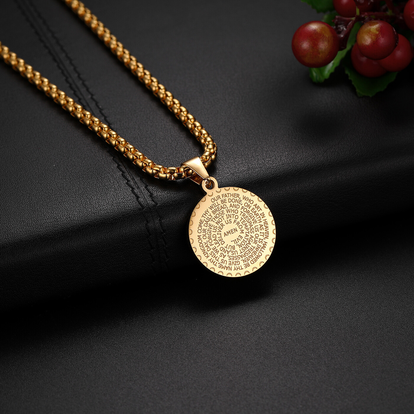 Men’s Stainless Steel Rhinestone Bible Text Prayer Tag Pendant Necklace Chain