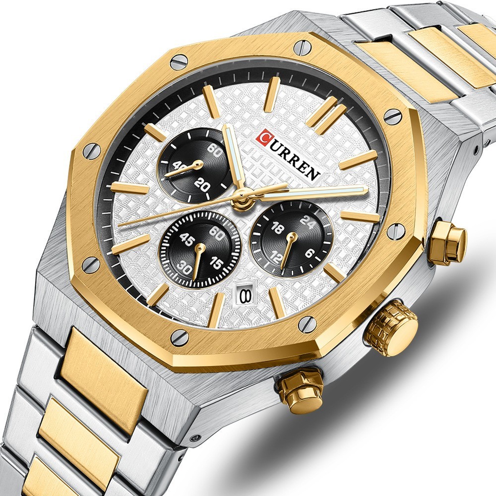 Men’s Octagonal Business Steel Belt Waterproof Calendar Quartz Watch