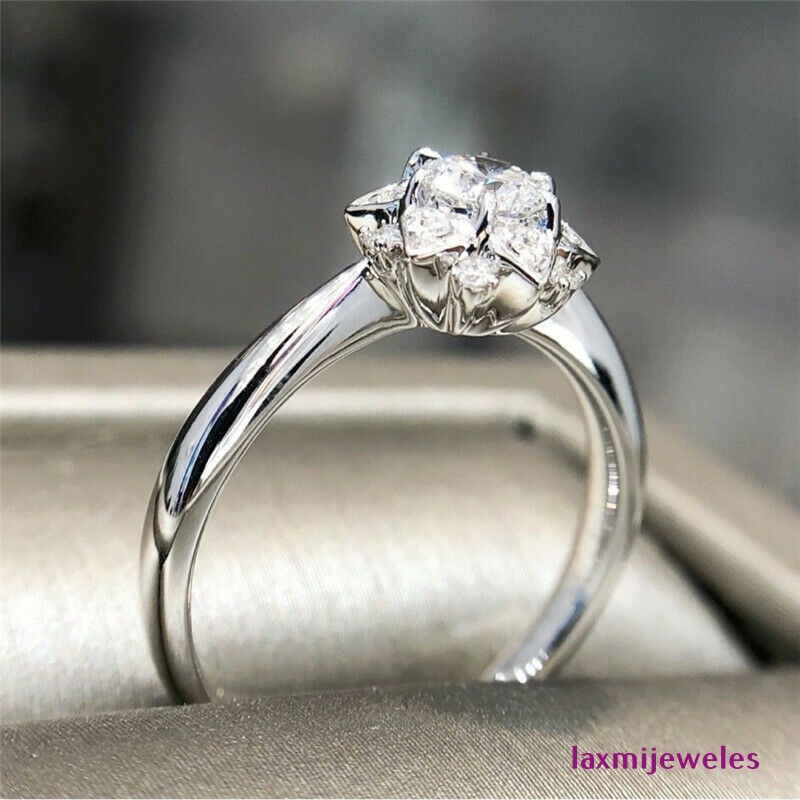 2.4Ct Lab-Created Diamond Ring Lotus Floral Sunflower Halo 14K White Gold Over