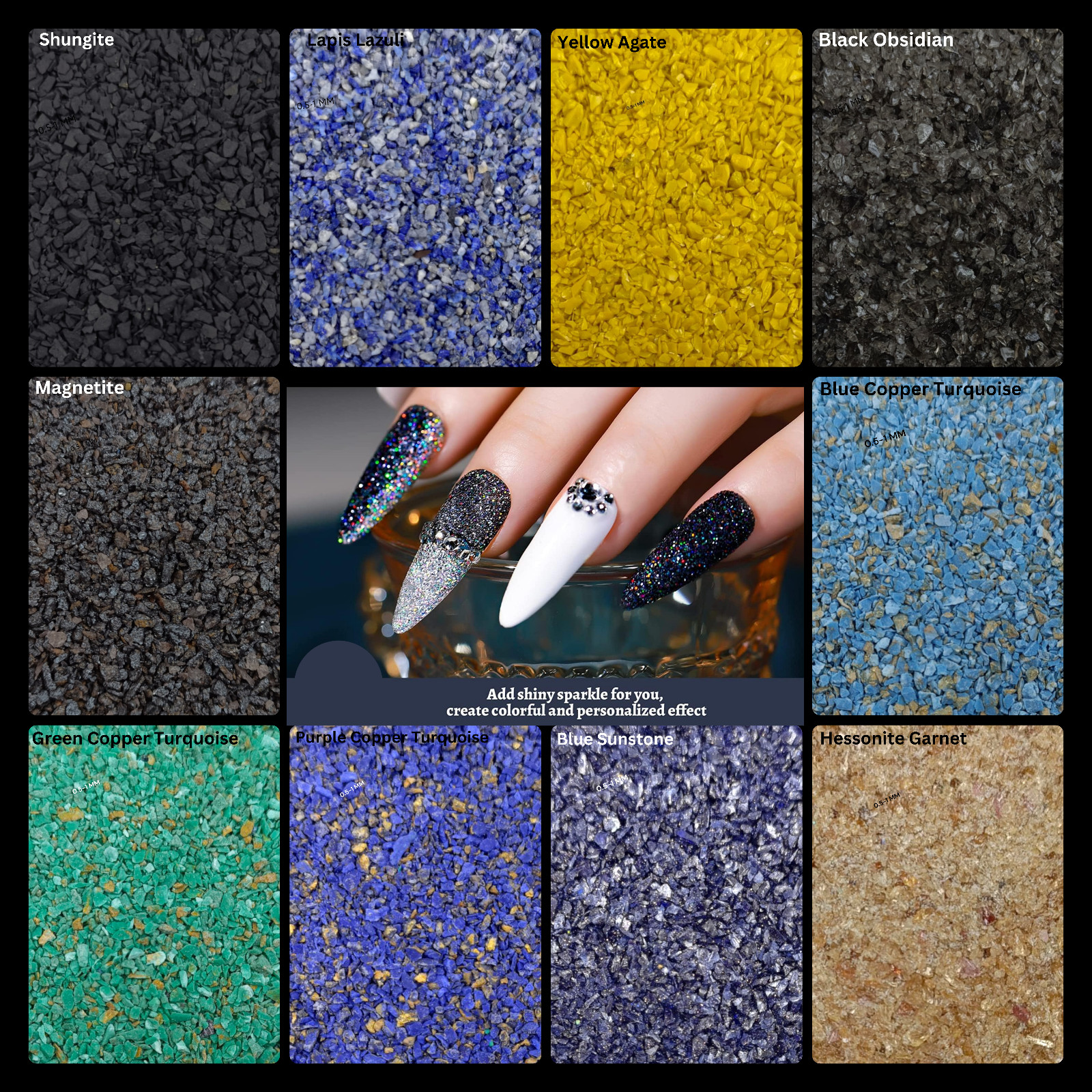 Crushed Gemstone Coarse 75+ Stone 0.5-1 MM Crushed For Ring & Woodworking Inlays