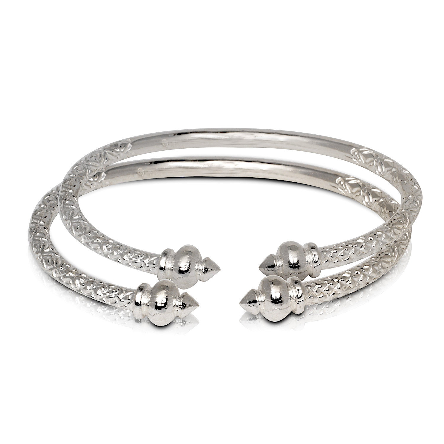 Solid .925 Sterling Silver Round Taj Mahal Bangles, 1 pair