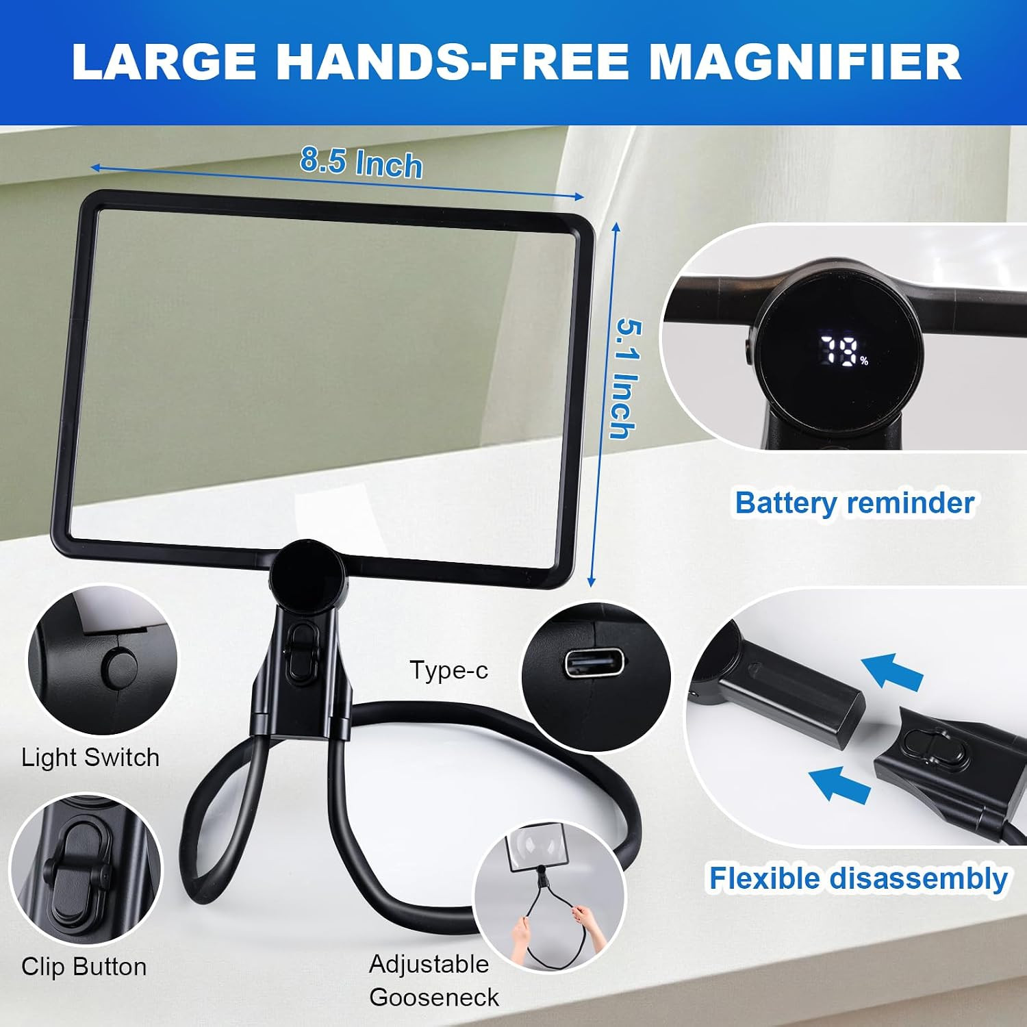 10X Magnifying Glass with Light for Reading | 50 LED, 3 Lamp Modes, Reading Time