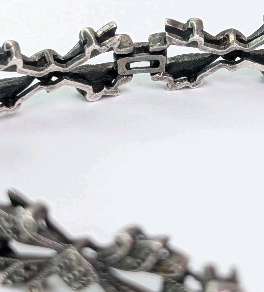 Sterling Silver And Marcasite Bracelet Art Deco Style 6.5 Inch Safety Chain