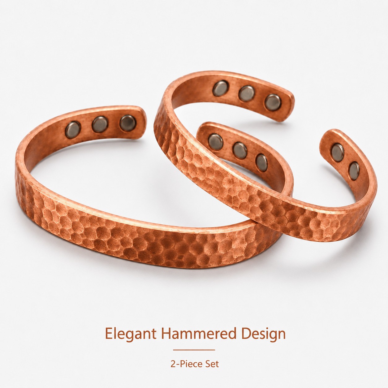 2Pcs Magnetic Copper Bracelet Set Pure Solid Copper 6 Magnets Adjustable Cuff