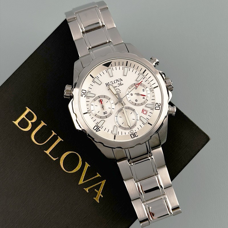 Bulova Marine Star 96B255 White Chronograph Dial Men’s Quartz Watch 43mm