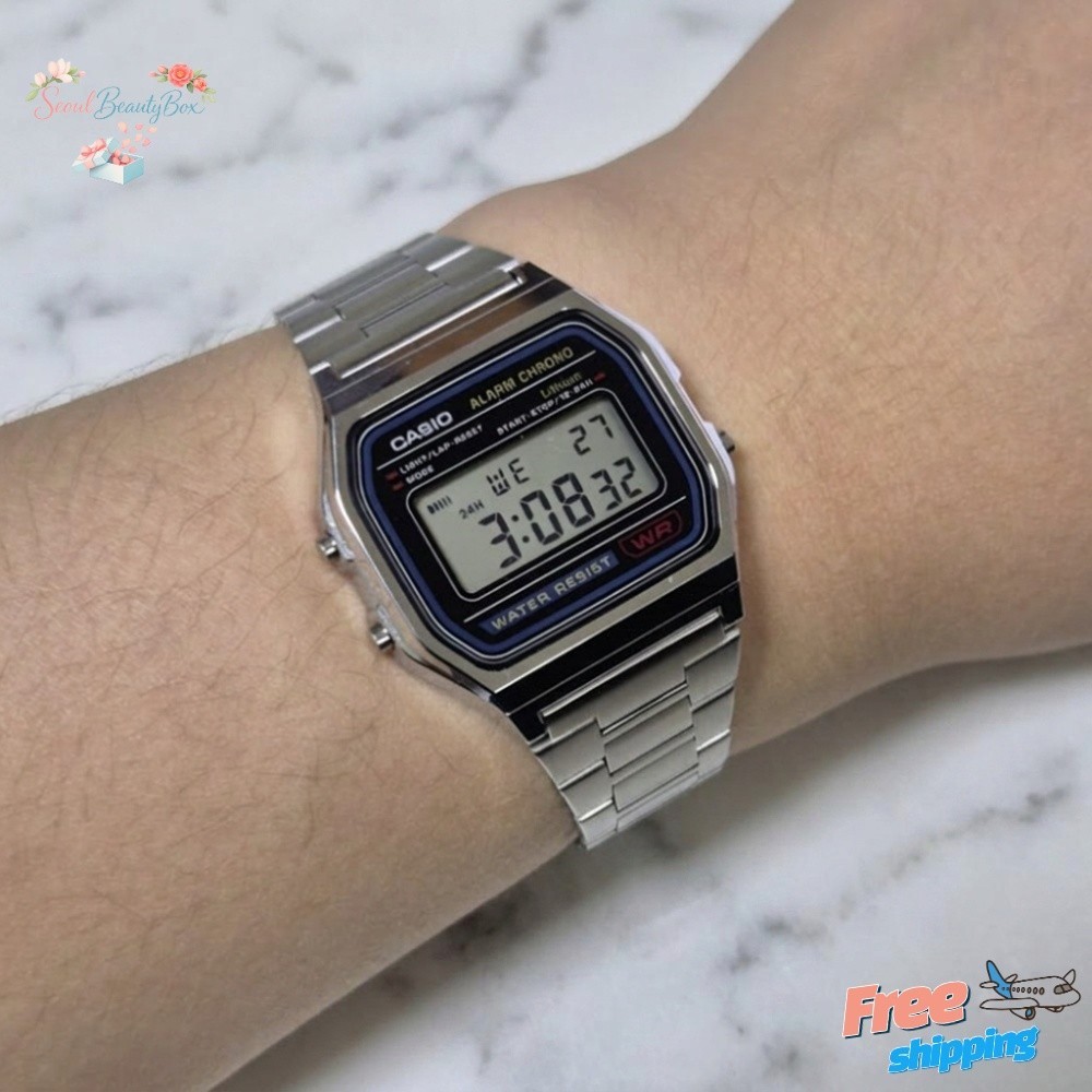 Casio A-158WA-1UWDF Vintage Digital Watch Stainless Steel Silver Unisex
