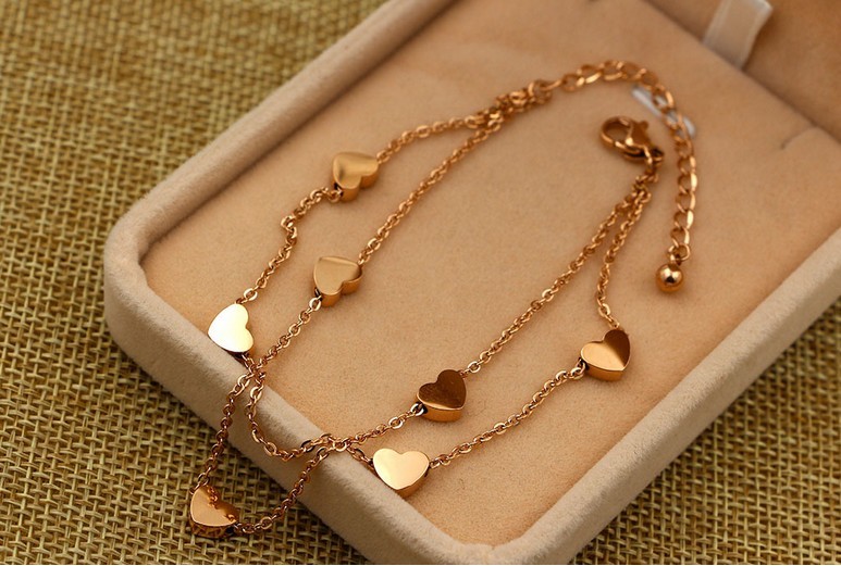 10″ Rose Gold Stainless Steel Heart Anklet Foot Ankle Chain Bracelet Gift PE13