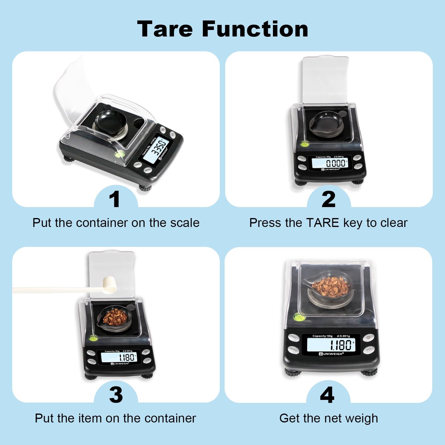 UNIWEIGH Digital Milligram Scale Accurate 01g/50g mg Scale for Powder Precision