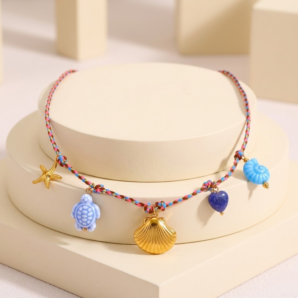 Ocean Spirit Knot Ceramic Titanium Steel Pendant Colored Braided Rope Necklace