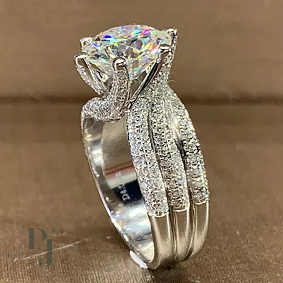Moissanite Fancy Engagement Ring 4 CT Excellent Round Cut Solid 14K White Gold