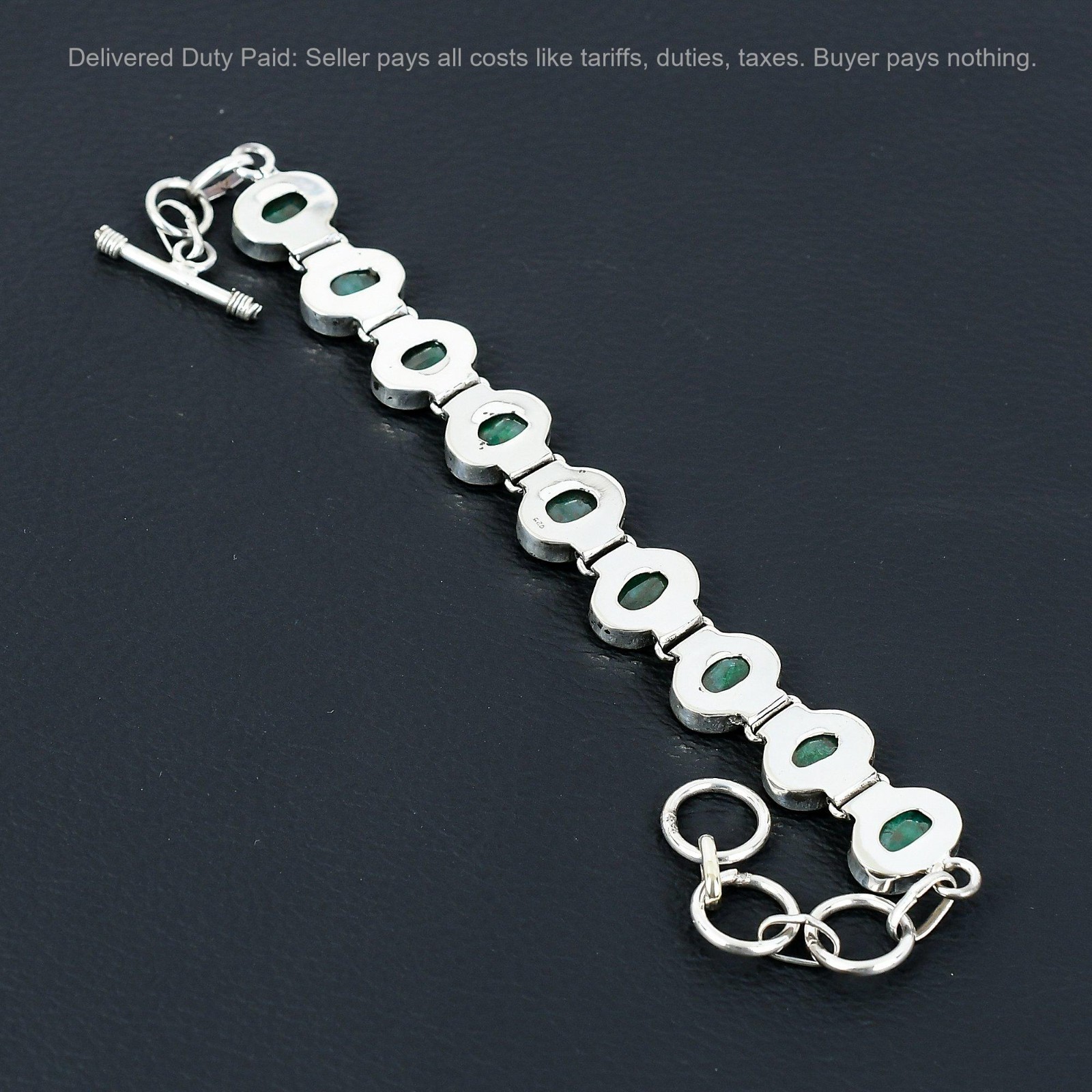 Black Friday Sale 925 Silver Oval Natural Zambian Emrald Chain Bracelet Jewelry