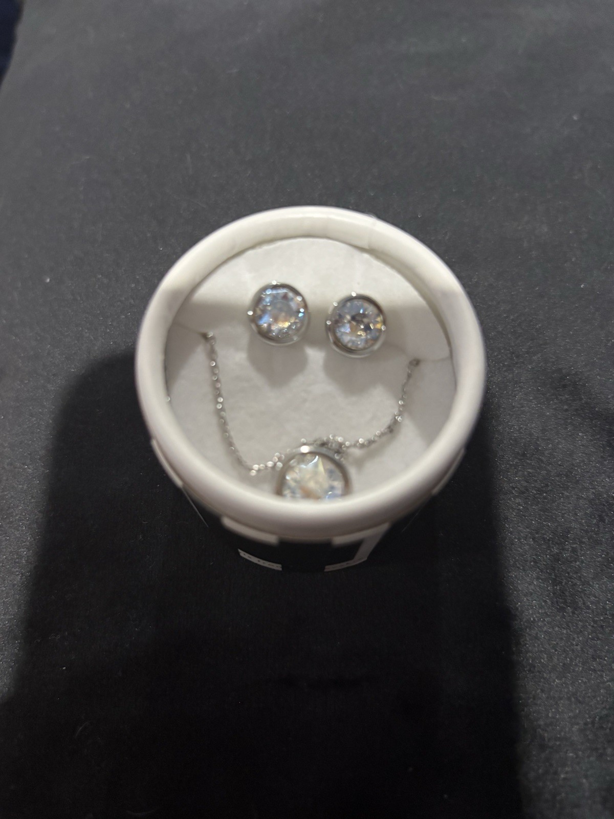 White House Black Market Silver Tone Clear Round CZ Necklace & Stud Earrings Set