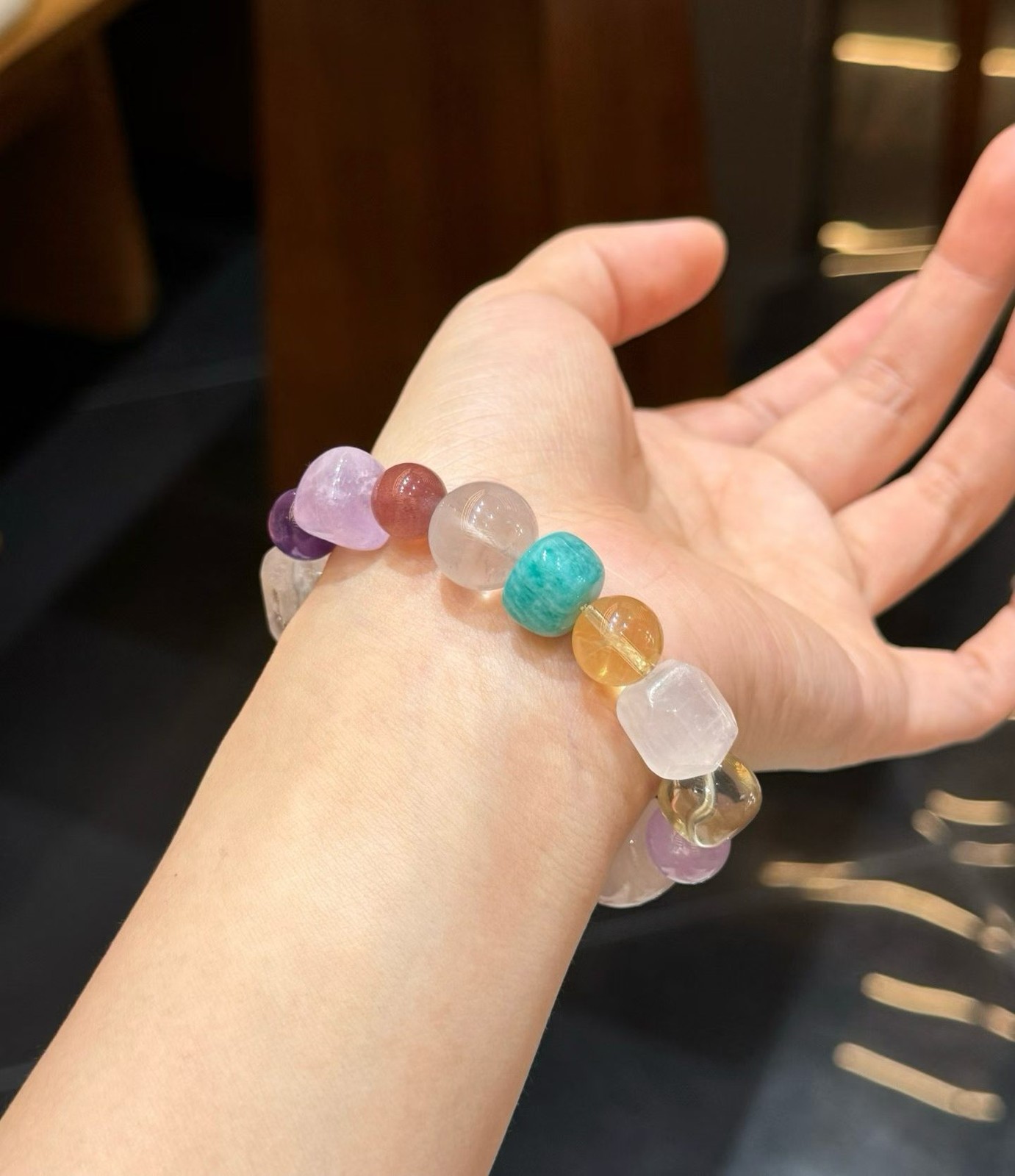 9-13mm Natural Multi-gemstone Crystal Amethyst and citrine Handmade Bracelet