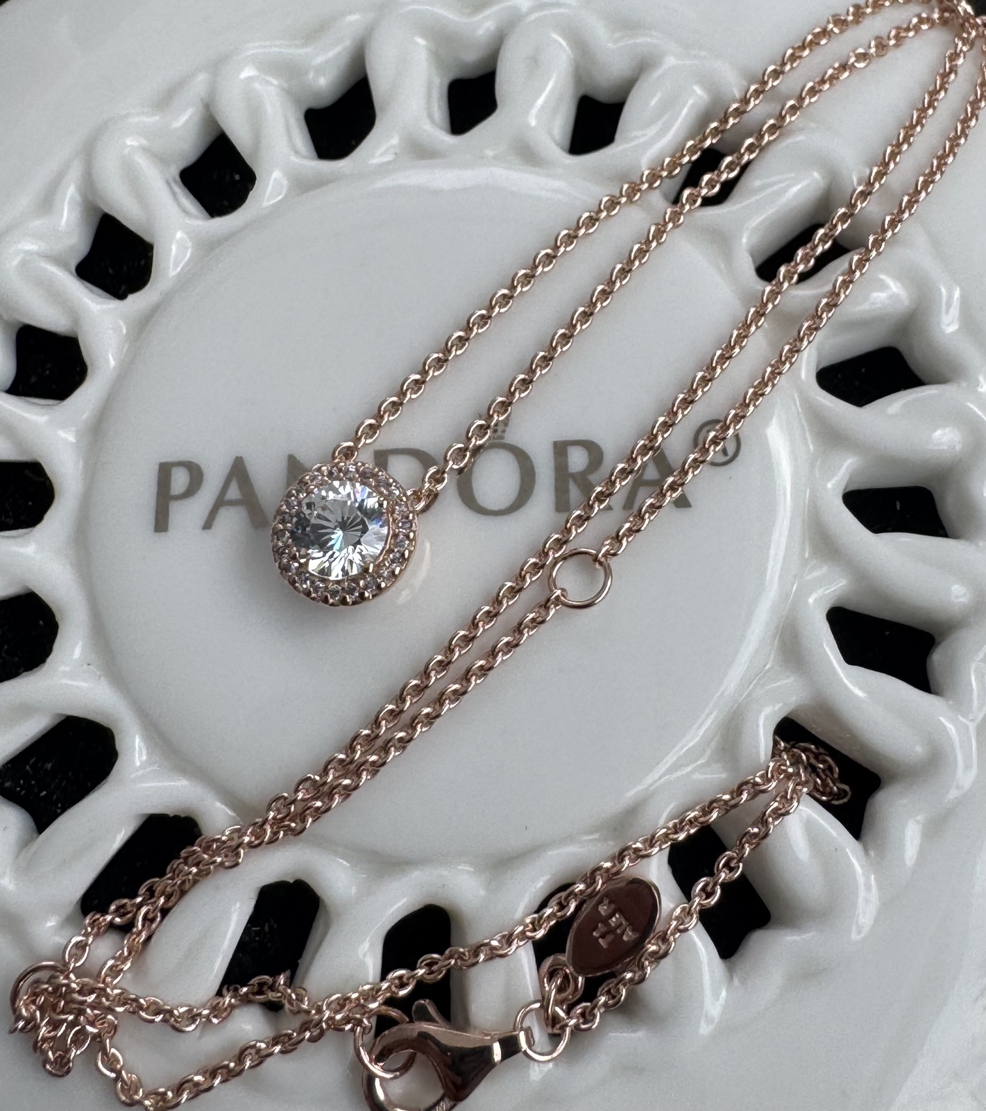 Authentic Pandora ROSE Round Sparkle Halo Necklace #386240CZ- 45 cm / 17.7 in
