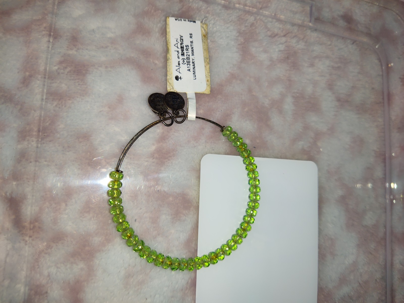 Alex And Ani Green Glass Beaded Silver Bangle Bracelet