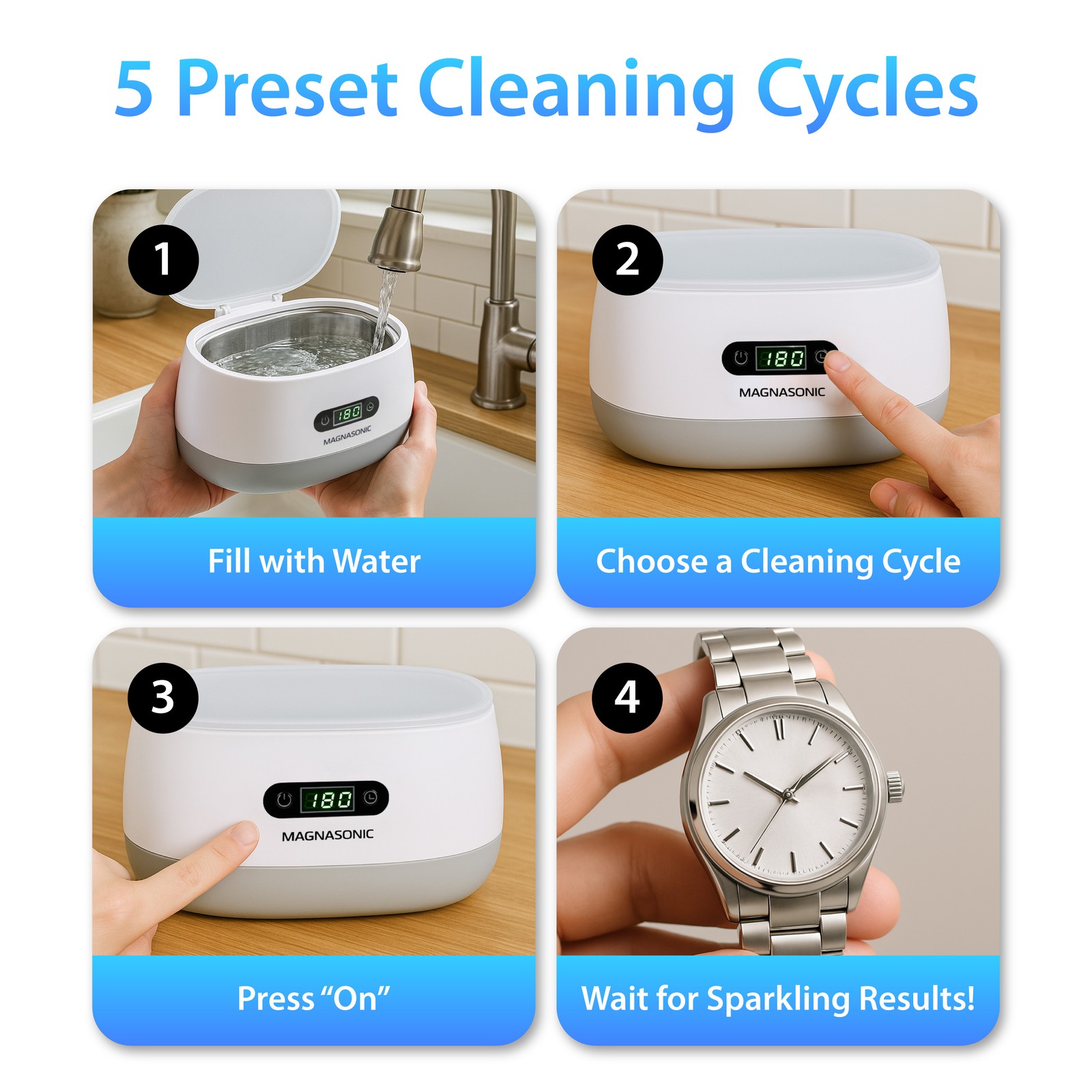 MAGNASONIC Digital Ultrasonic Jewelry Cleaner w/ Gem Jewelry Cleaner Concentrate