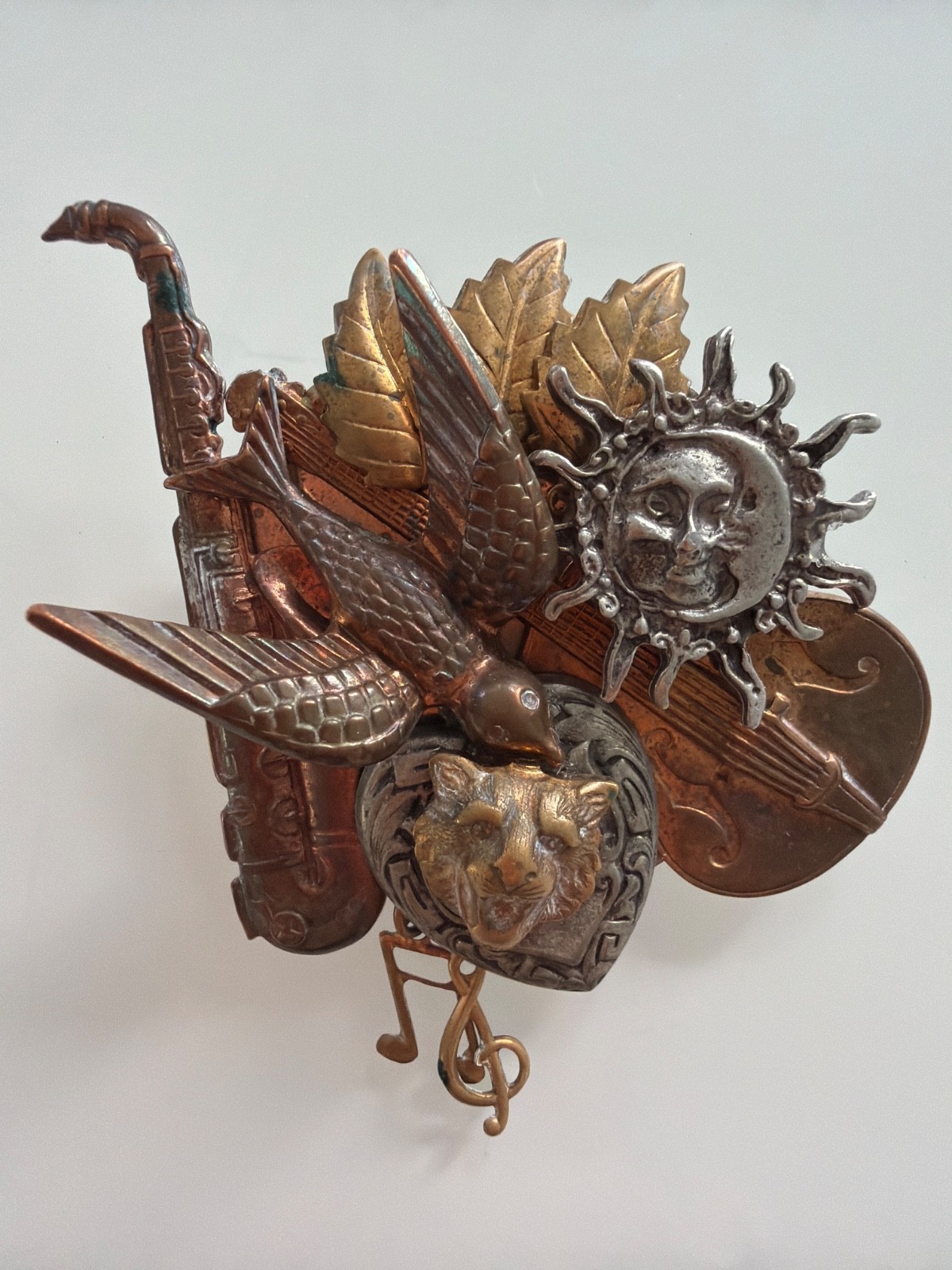 vintage multi-metal musical assemblage brooch
