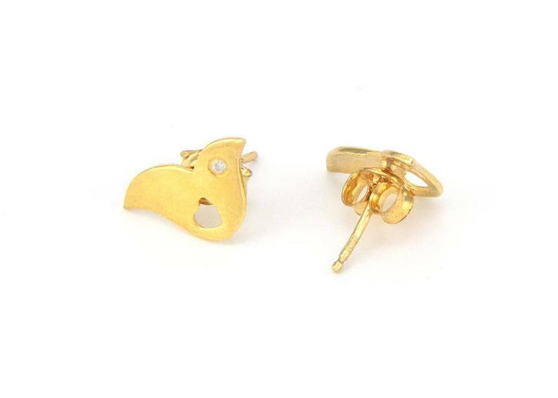 Bird Open Heart Minimalist Earring 0.2ct Lab-Created Moissanite Gold Plated