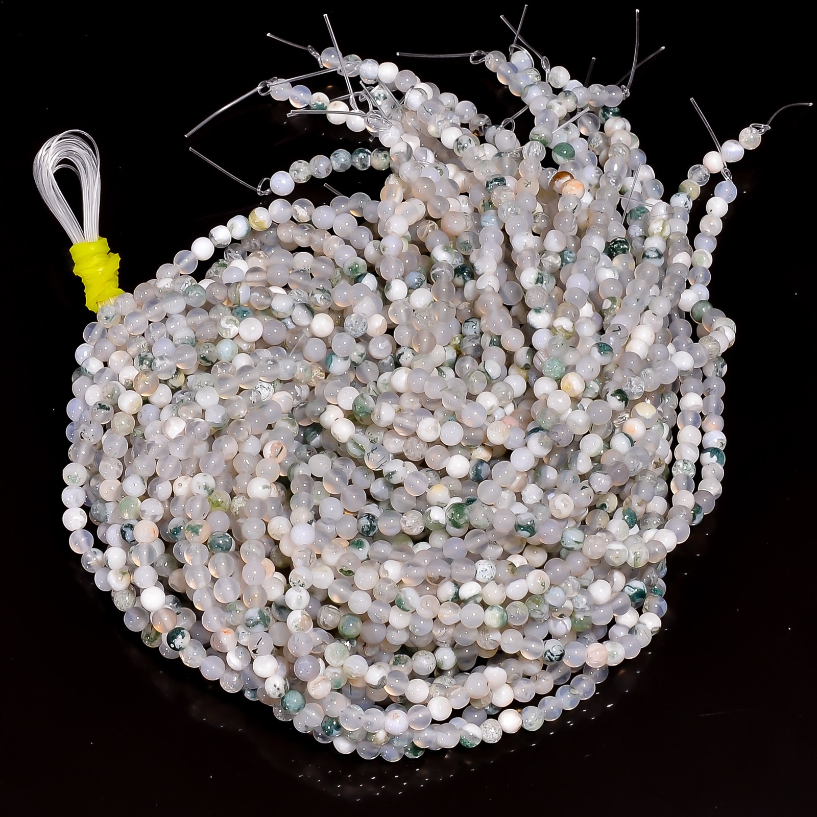 Natural Tree Agate Gemstone Round Shape Smooth Beads 4X4.5 mm Strand 15″ AB602