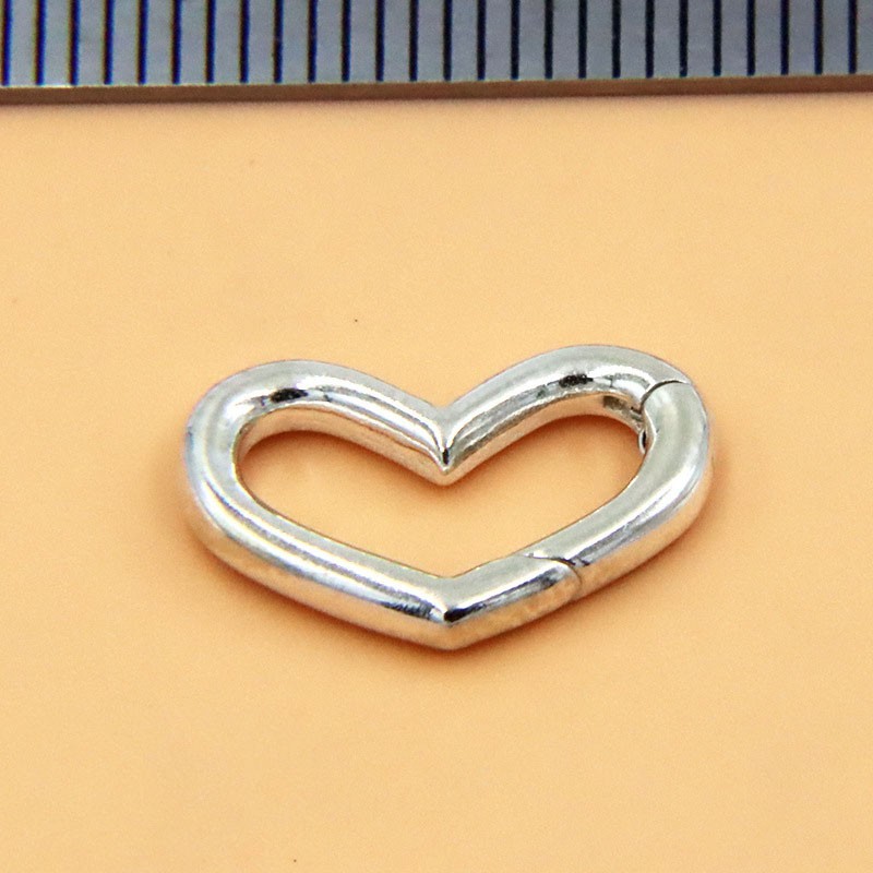 925 Sterling Silver Heart Spring Ring O Ring Clasp Carabiner Connector 16×10 mm
