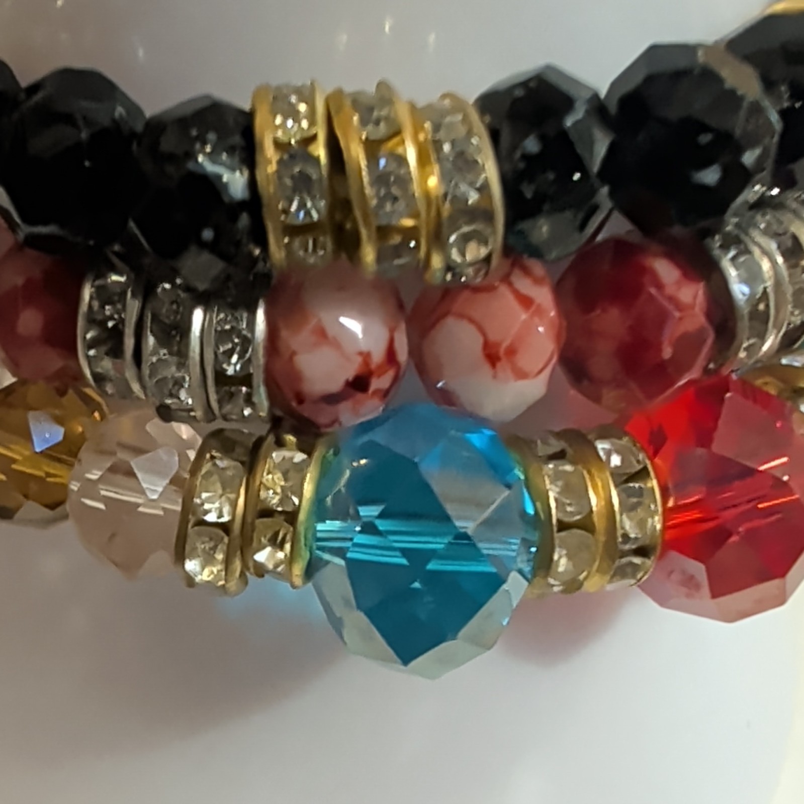 Beaded Stretch Stackable Bracelet Set Multicolor w/ Heart Evil Eye Dangle