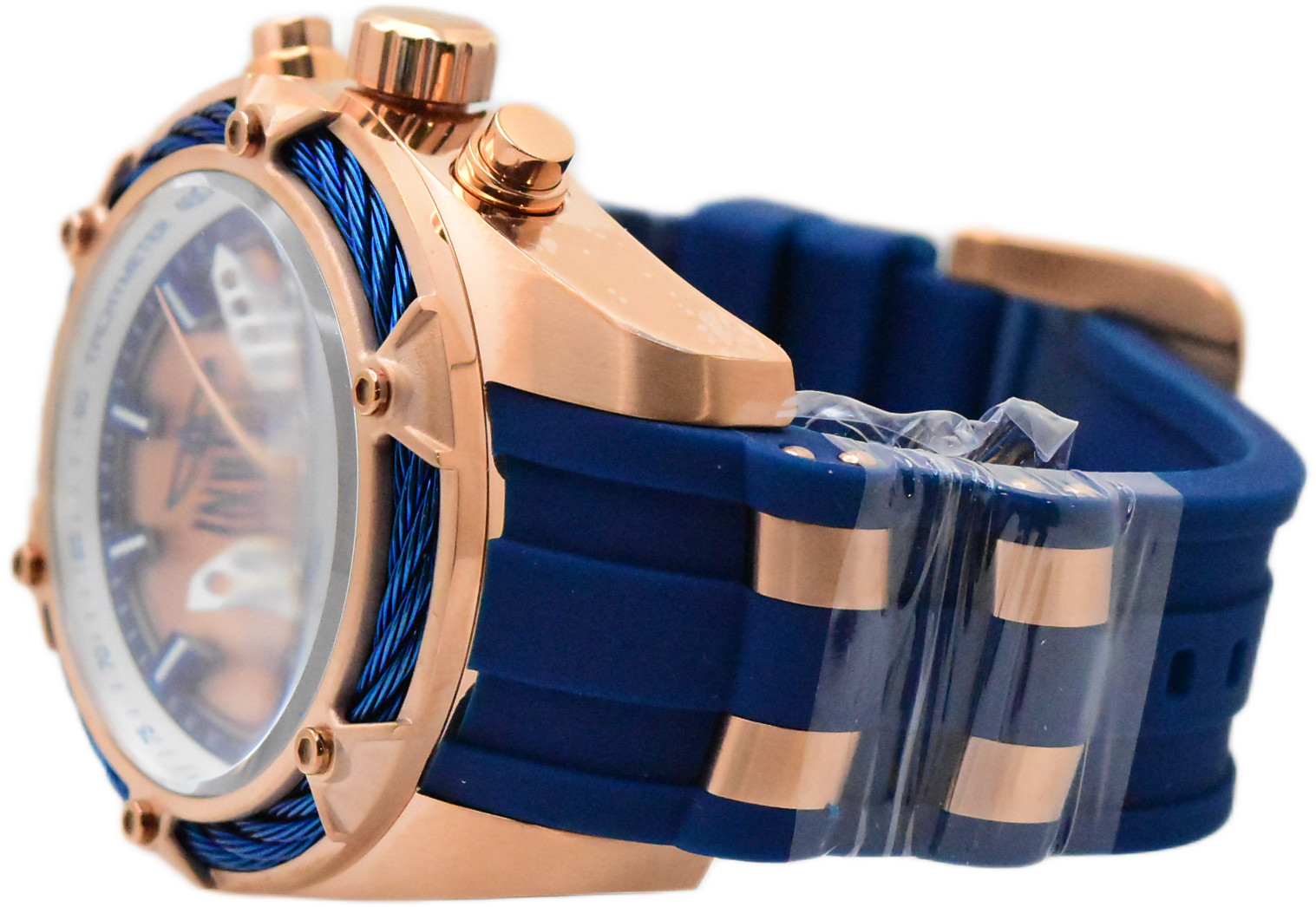 Invicta Bolt Men’s 52mm Rose Gold Blue Cable Silicone Chronograph Watch 31434