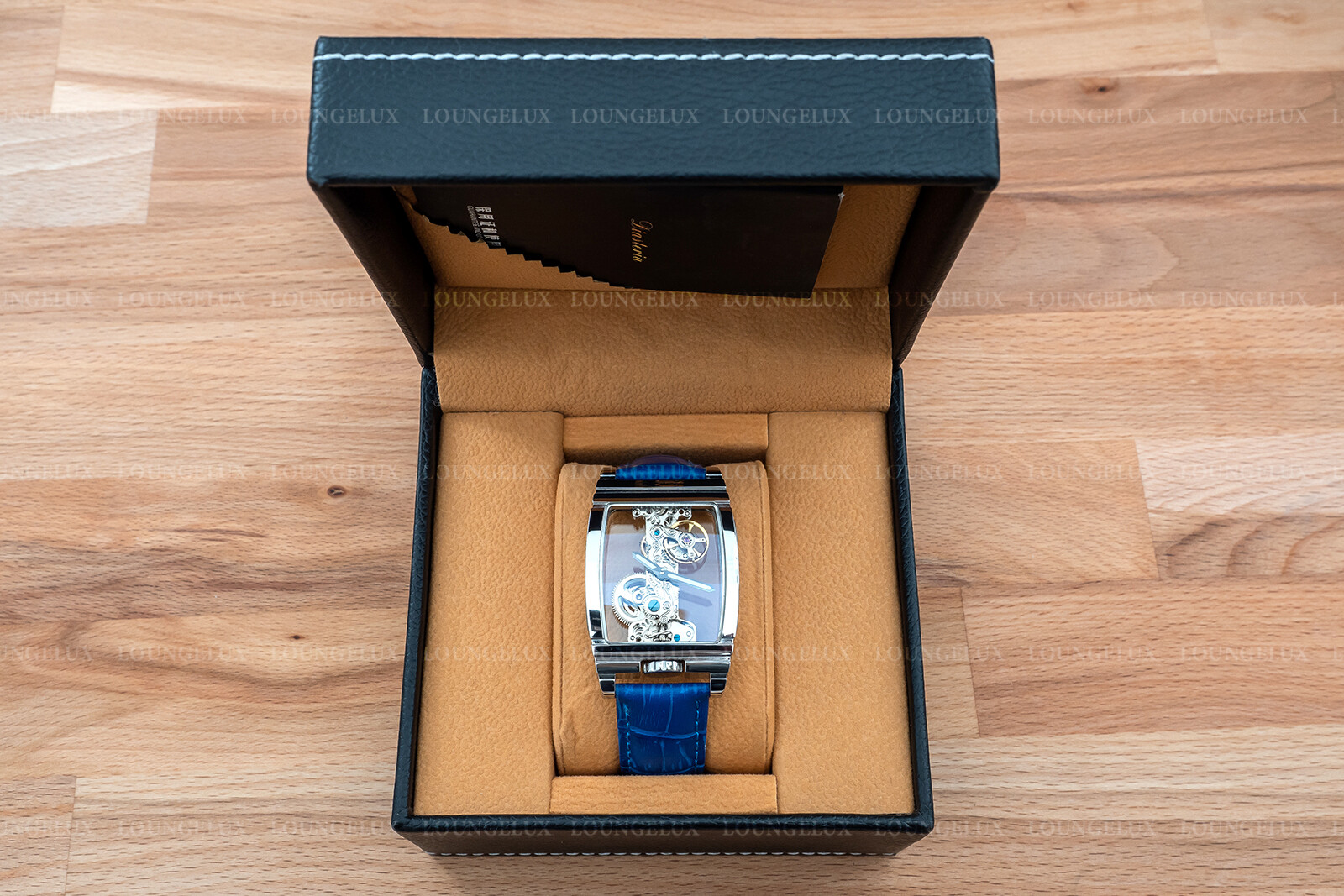 Mens Silver Bridge Manual Mechanical Watch – Blue Leather Strap Gift
