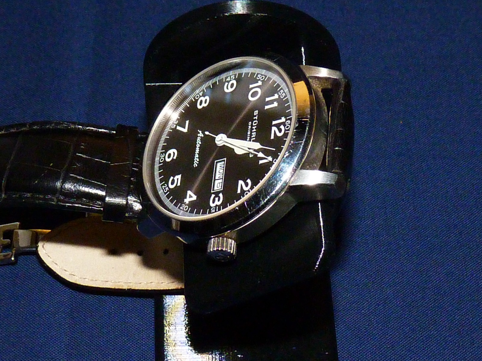 Stuhrling Original Lexus 44mm Day & Date, Charcoal Gray Dial, Black Strap, VG