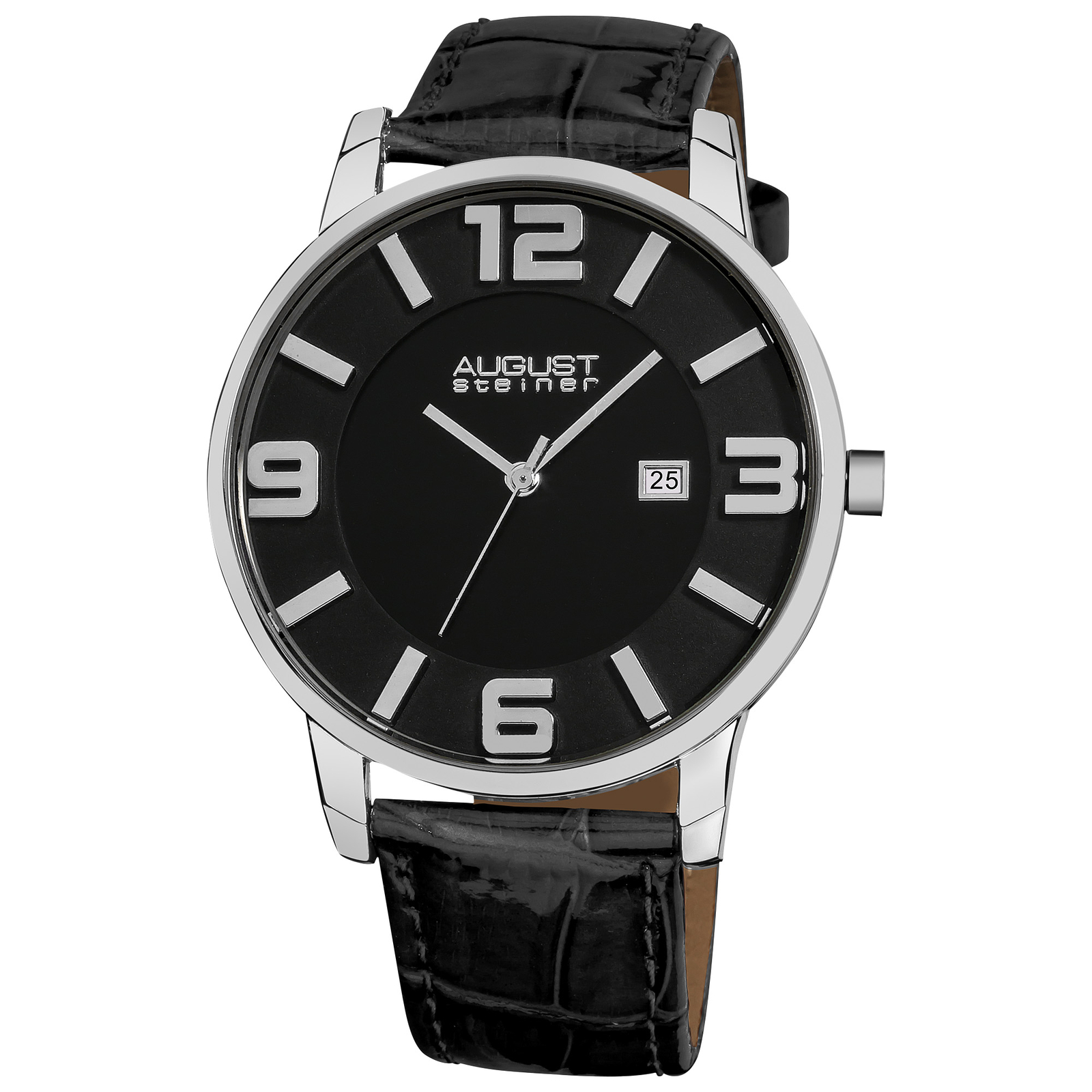Men’s August Steiner AS8055 Slim Embossed Alligator Pattern Leather Strap Watch