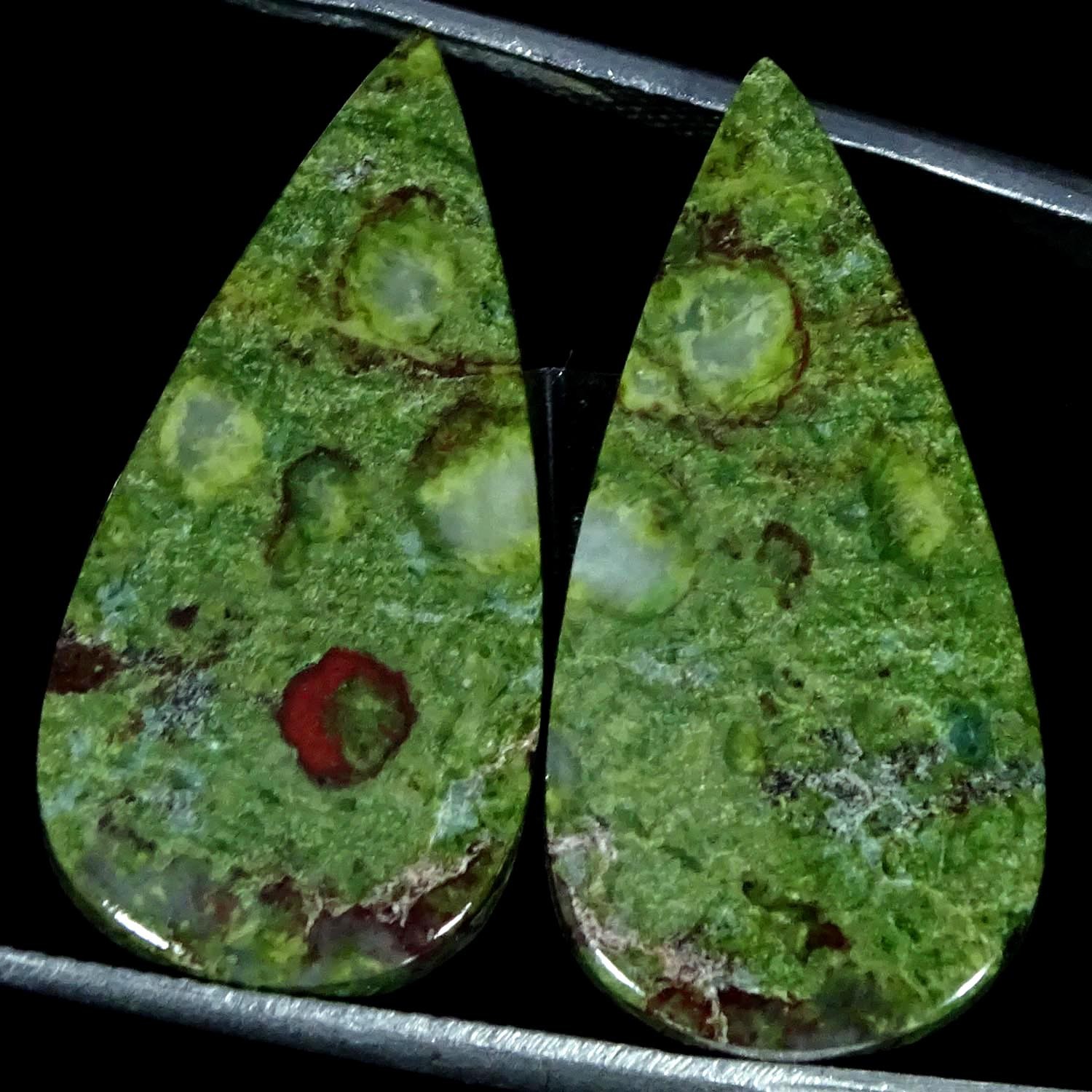 23.10Cts 100% Natural Dragon Blood Jasper Pair Pear Cabochon 13X26X3MM