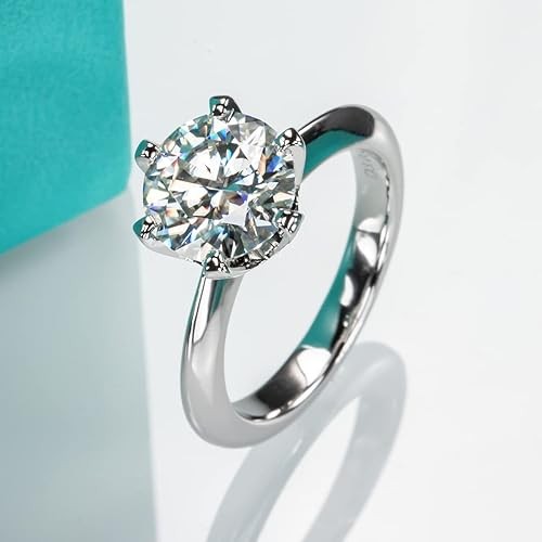 3CT Round Moissanite Engagement Ring Sterling Silver VVS1 Bridal Ring with GRA