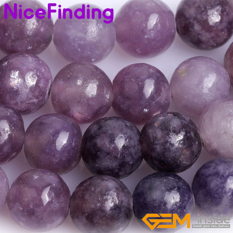 Natural Purple Tourmaline Lepidolite Gemstone Round Beads For Jewelry Making 15″