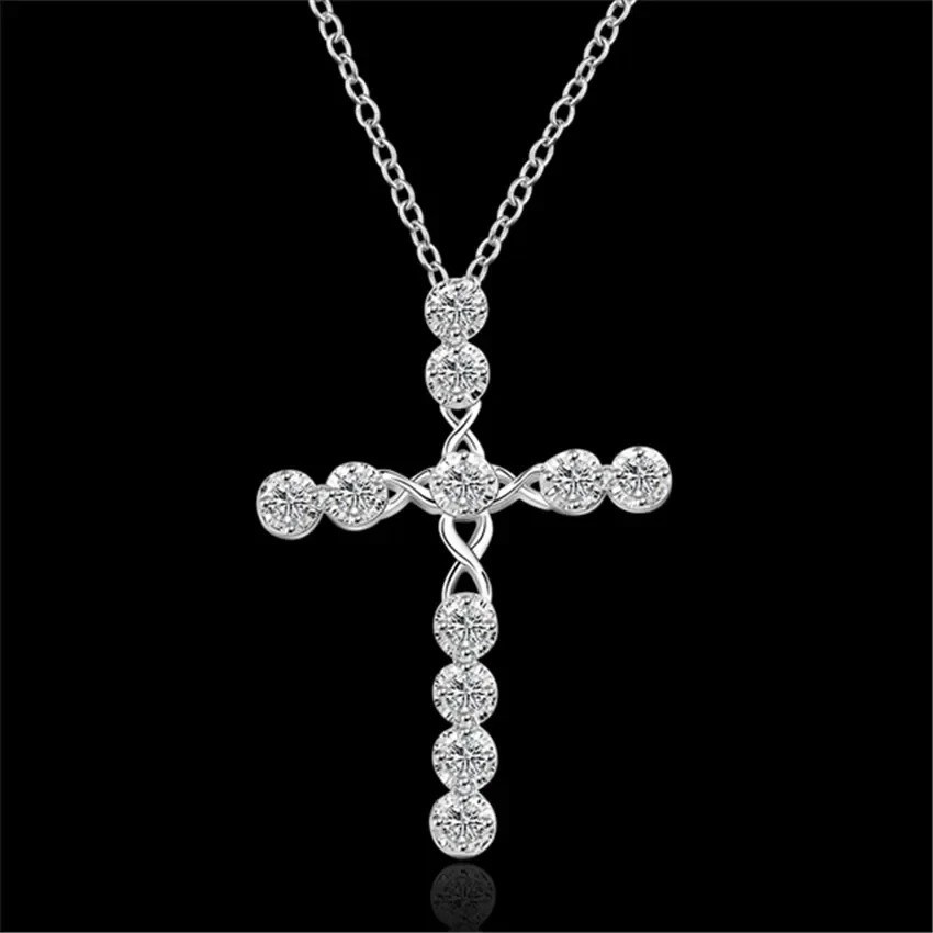 Womens 925 Sterling Solid Silver charm Cross Pendant Necklace 18” Link Chain