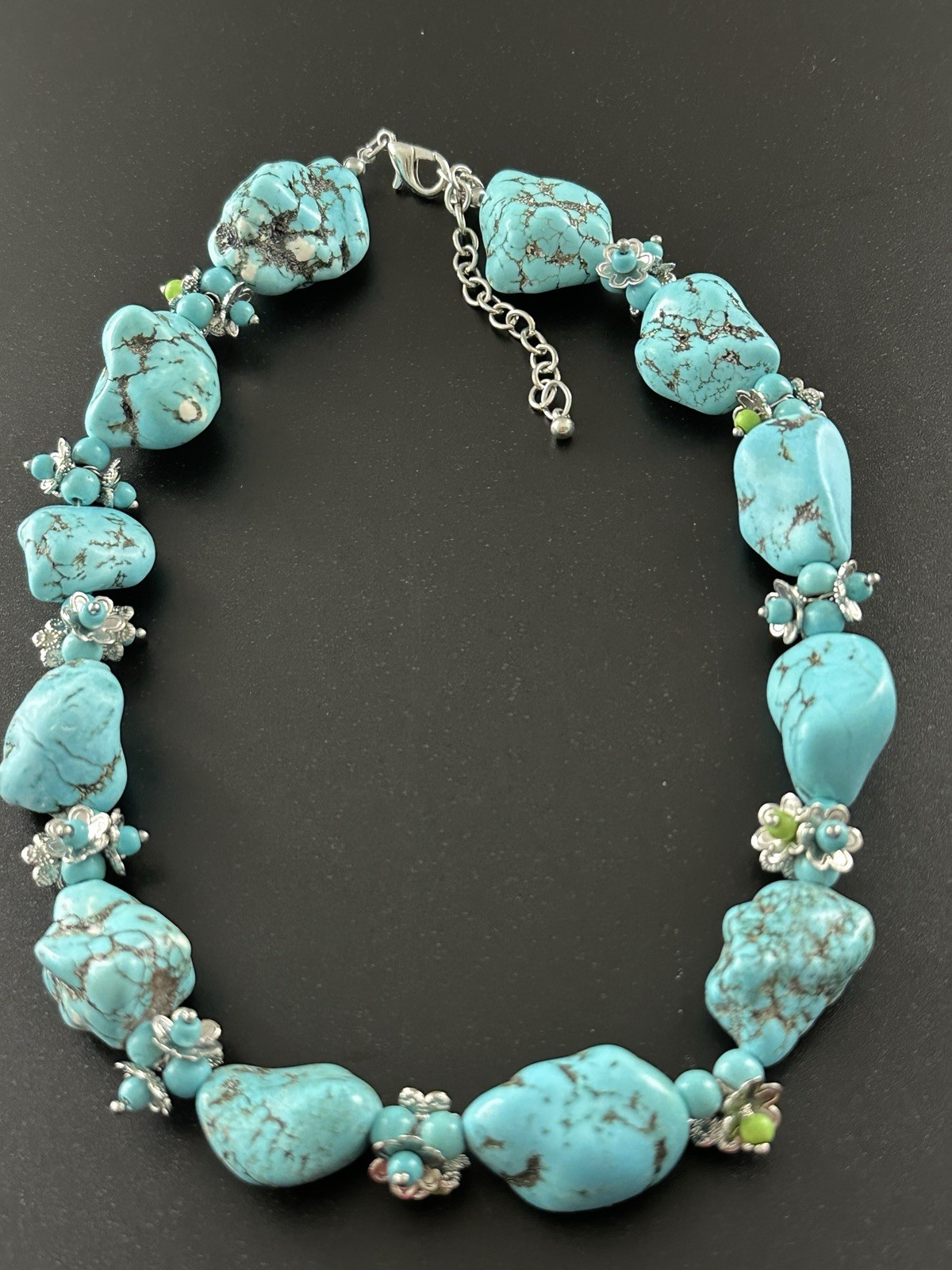 Chunky Turquoise Beaded Necklace in Random Shapes Man Made 22 in #388