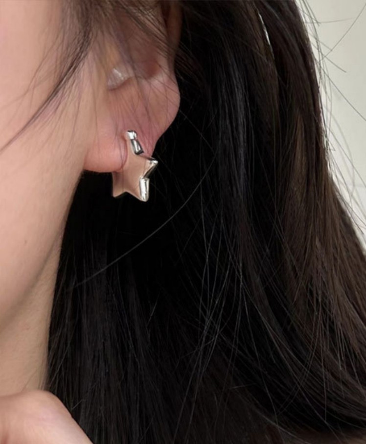 Bright 3D Star Silver Plated Alloy Fashion Versatile Snap Drop Earrings