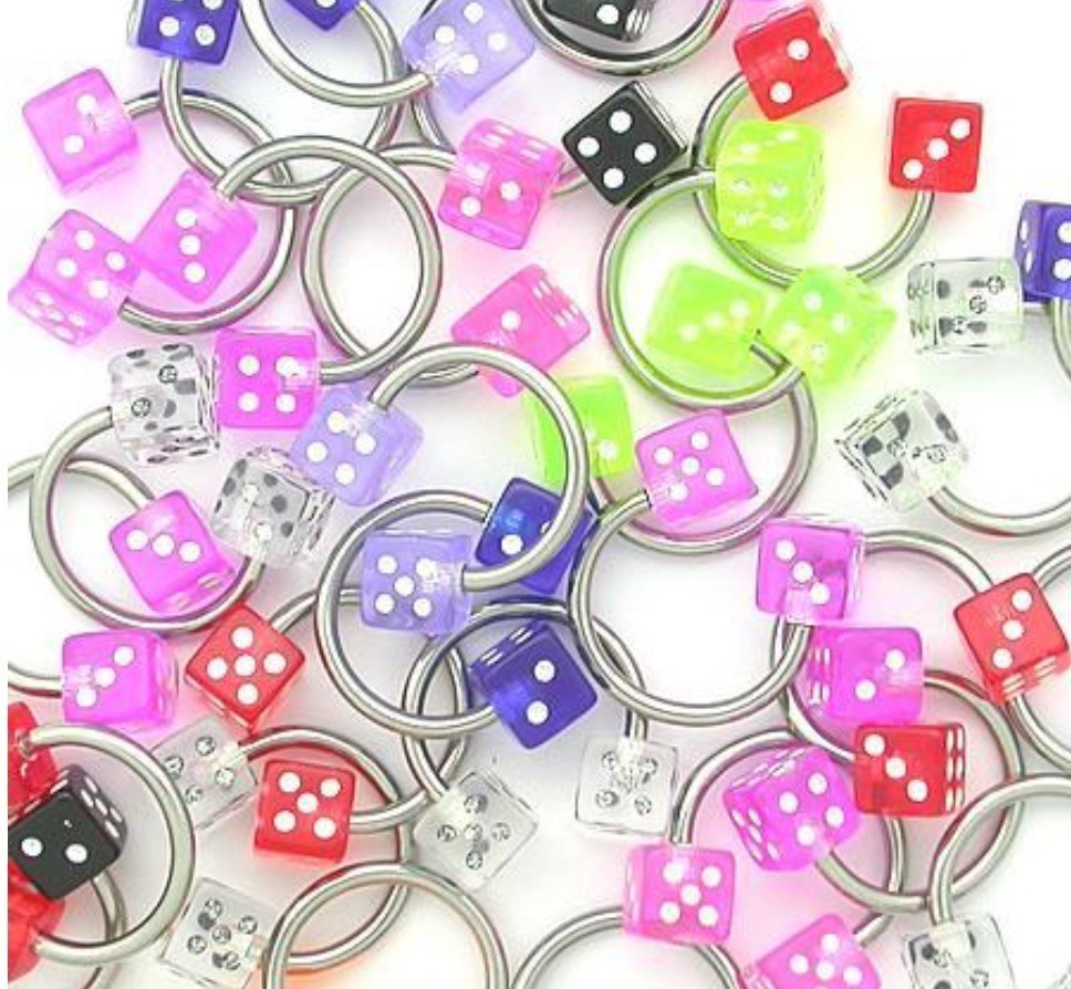 2 Pieces 14g 1/2 UV Acrylic 316L Dice Surgical Steel Horseshoe Ear Nipple Helix