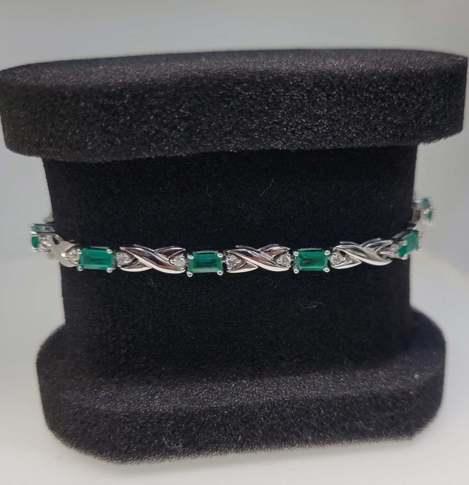 18k White Gold 3.3 cttw Gorgeous Emeralds and .63 cttw Diamond Bracelet