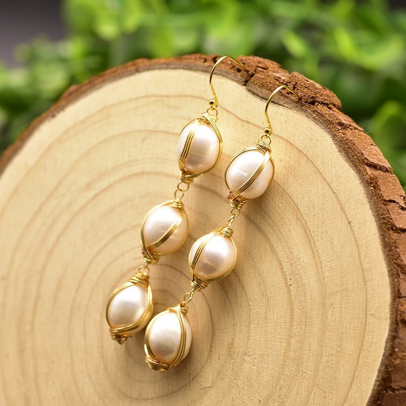 Natural Freshwater Pearl Earrings Bohemian Baroque String Dangle Drop 925 Silver