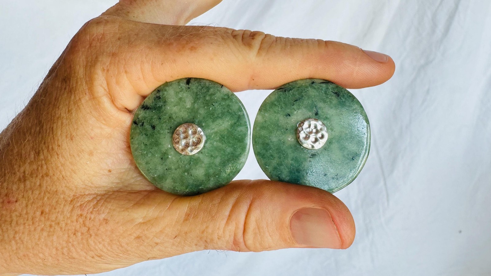 Guatemalan Jade Earrings. Sterling Silver. Handmade. 2858