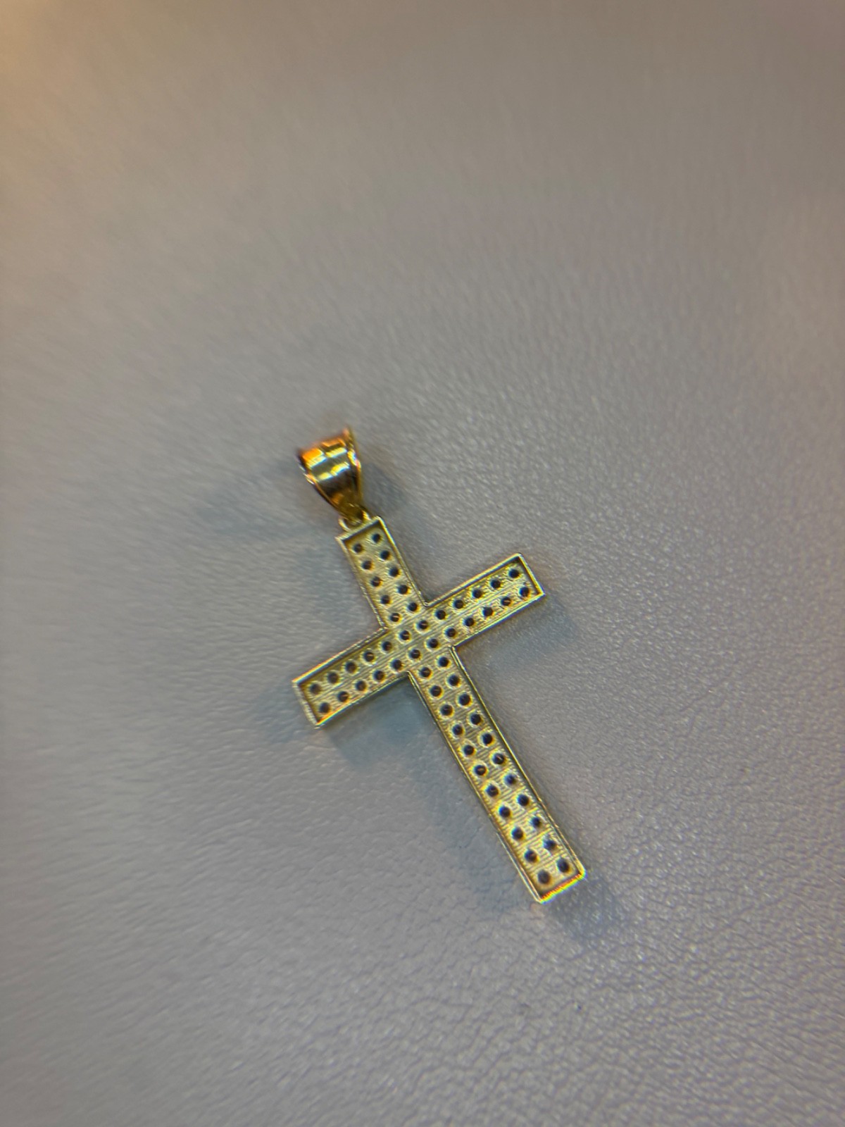 10K Yellow Gold Double Row Pavé Cross Pendant 3 Grams 1.5″ Crucifix Charm ASK