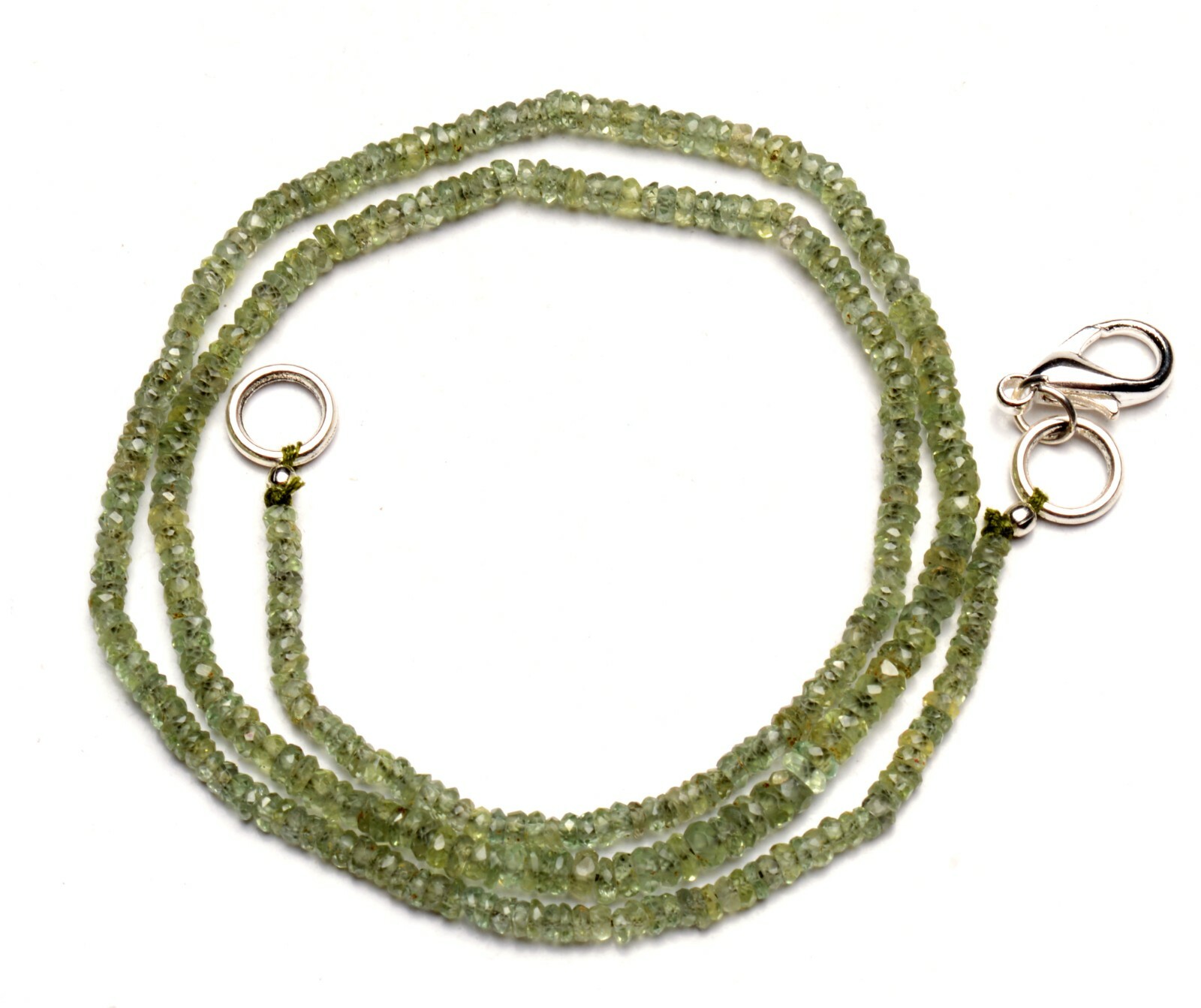 Natural Gem Green Sapphire Faceted 2.5 to 3.5mm Size Rondelle Beads Necklace 18″