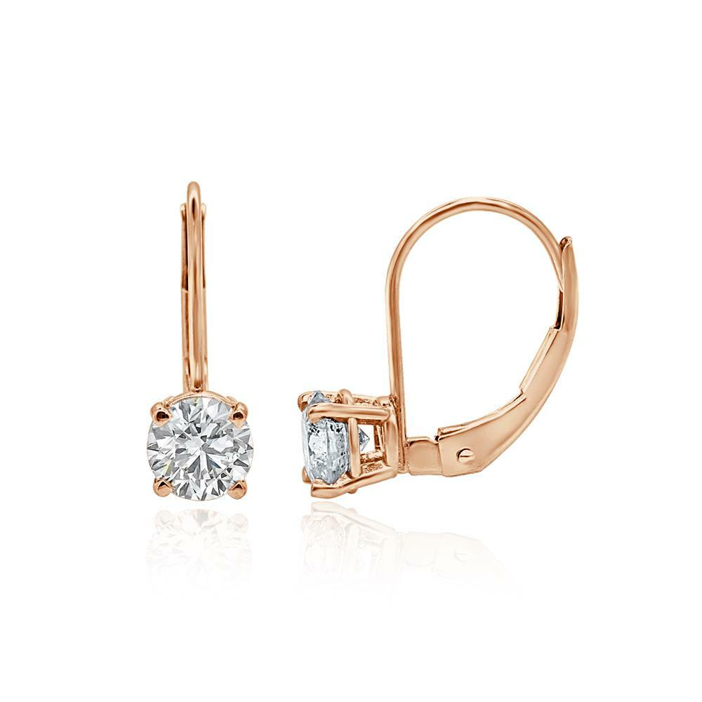 Solitaire Leverback Studs Earrings SI2 H 1.01 Ct Natural Diamond 14K White Gold