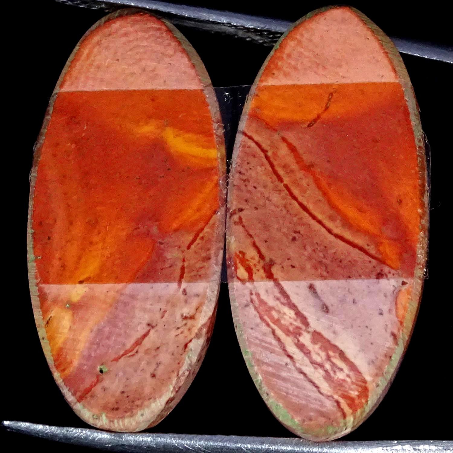 20.50Cts Natural Polygram Jasper Pair Oval Cabochon Gemstone 12X26X4MM