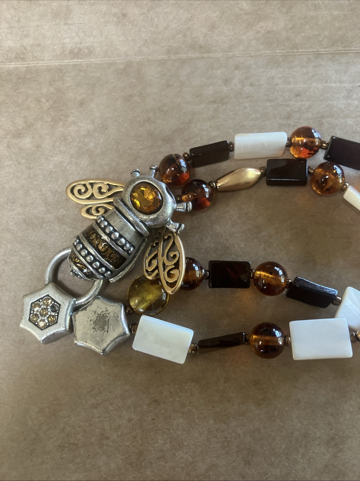 Vintage Chico’s Bumble Bee Magnetic Clasp Necklace Brown Yellow