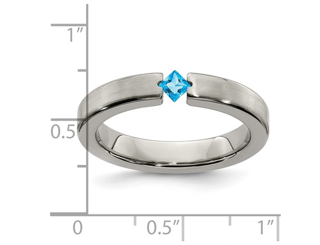 4mm Brushed Titanium Wedding Band Ring with Blue Topaz
