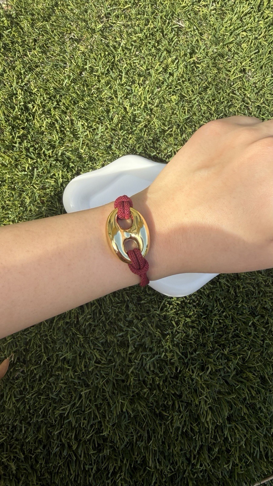 Burgundy Cord Bracelet with Gold Oval Charm, Adjustable