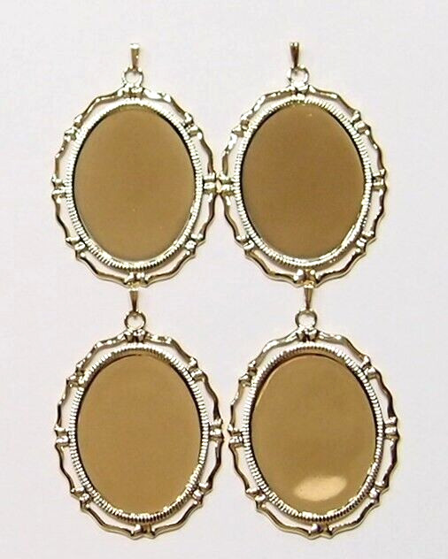 8 Shiny Gold 25x18mm Victorian Art Deco Big Loop Pendant Settings 42x26mm